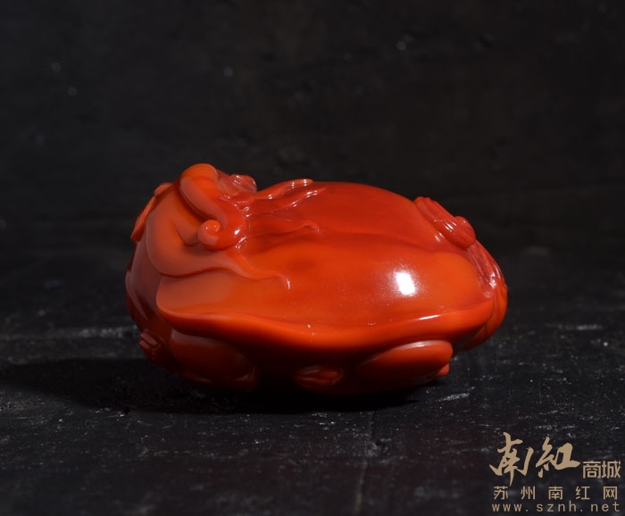龙龟 精品柿子红玫瑰红南红玛瑙苏工雕件