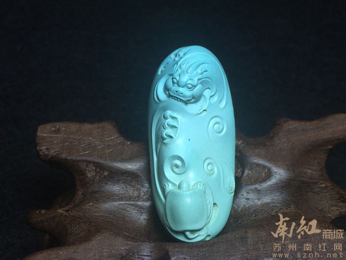 天然原矿湖北绿松石苏工精品雕件 福寿