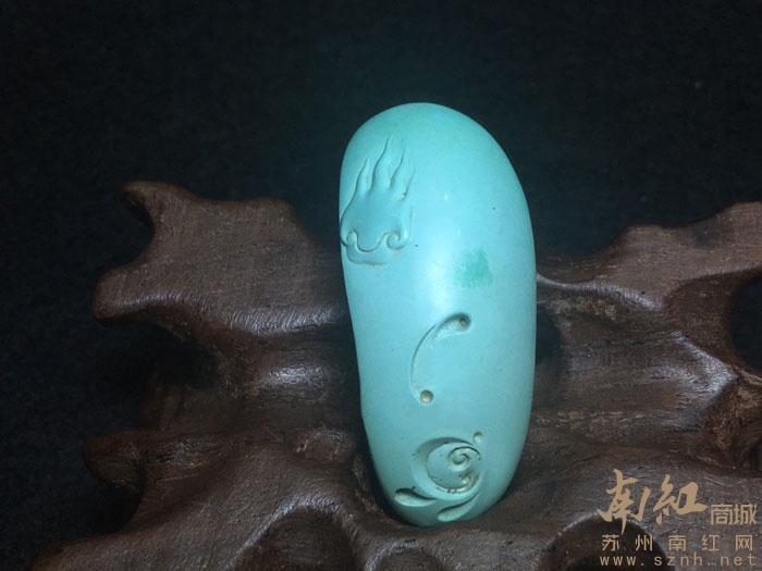 天然原矿湖北绿松石苏工精品雕件 福寿