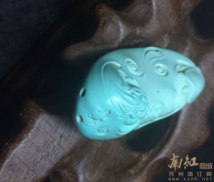 天然原矿湖北绿松石苏工精品雕件 福寿