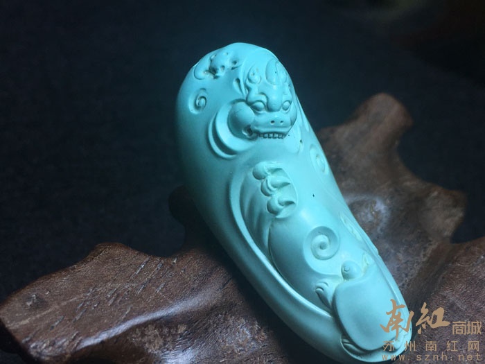 天然原矿湖北绿松石苏工精品雕件 福寿