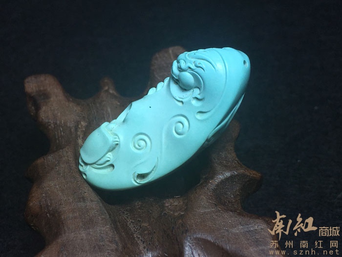 天然原矿湖北绿松石苏工精品雕件 福寿