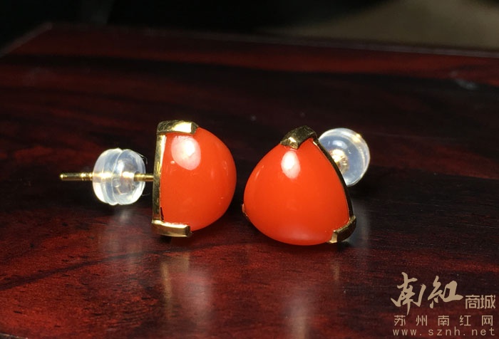 南红耳钉 纯天然联合料18k金镶嵌